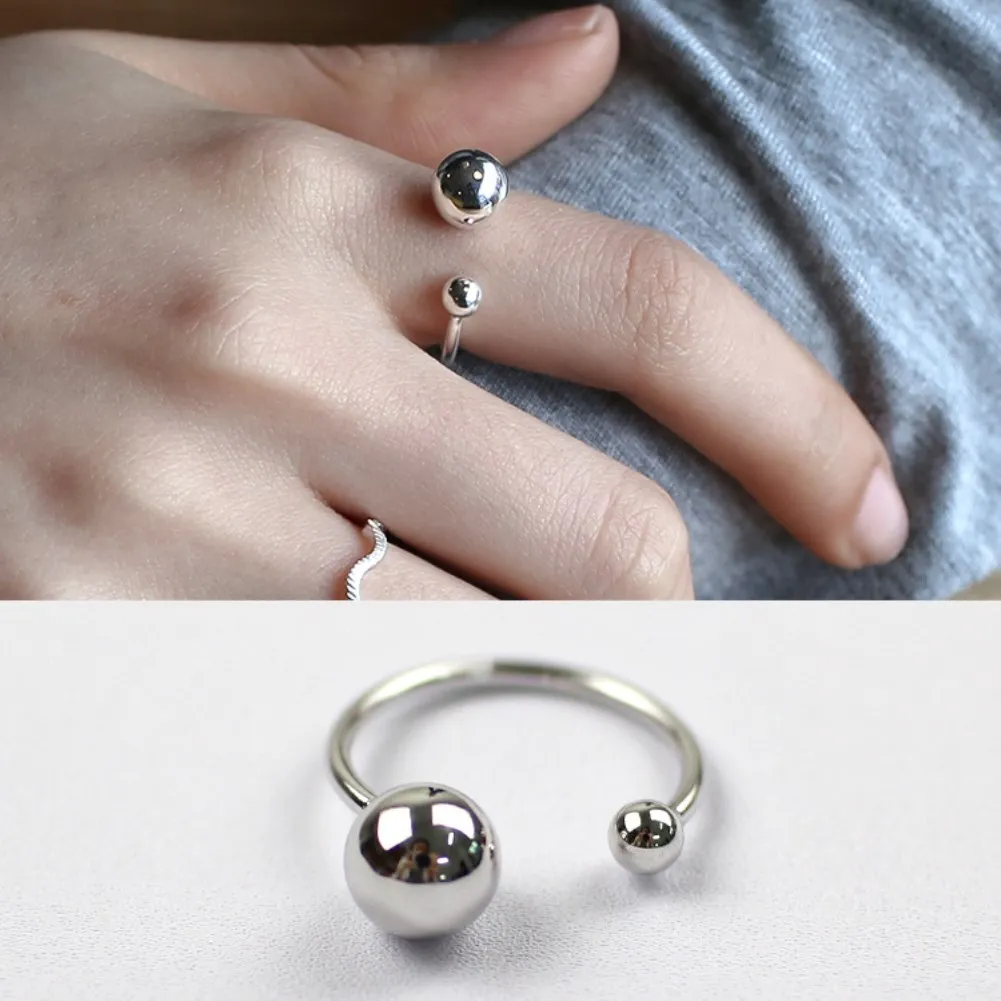 SILVERHOO New Ring For Women 925 Sterling Silver Line Big And Small Bead Simple Trendy Japan Korea Style Joker Ring Fine Jewelry