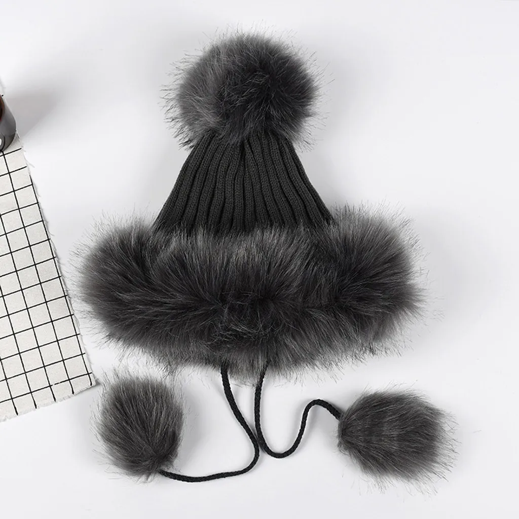 Новинка, теплая шапка для женщин и девочек, зимние шапки для женщин, вязаные шапки с меховым помпоном, шерстяная шапка с меховым помпоном# G8