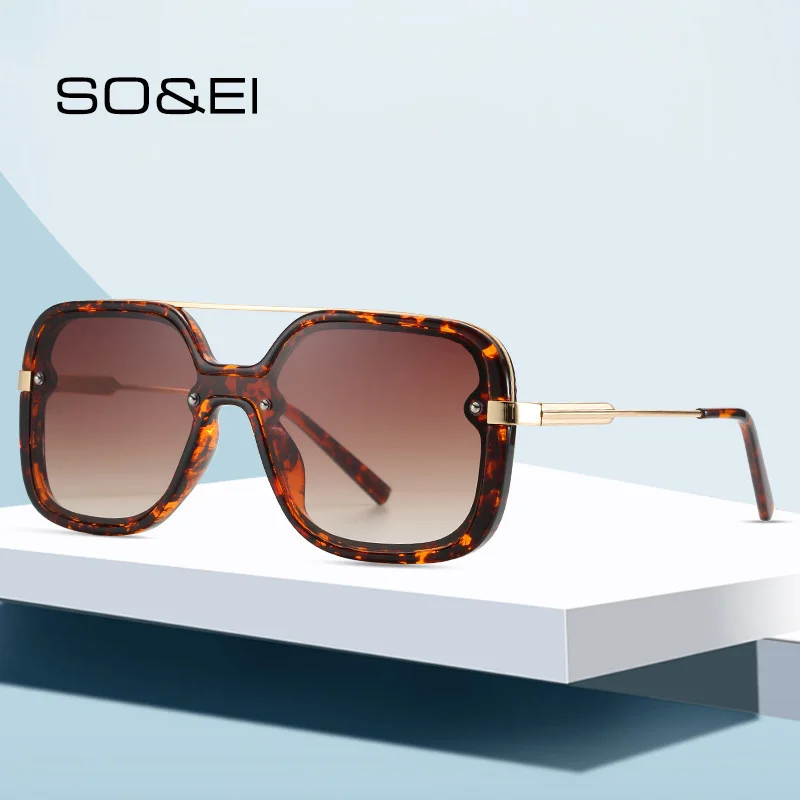 

SO&EI Fashion Oversized Square Women Gradient Sunglasses Brand Designer Tinted Mirror Lens Eyewear Ladies Nail Sun Glasses UV400