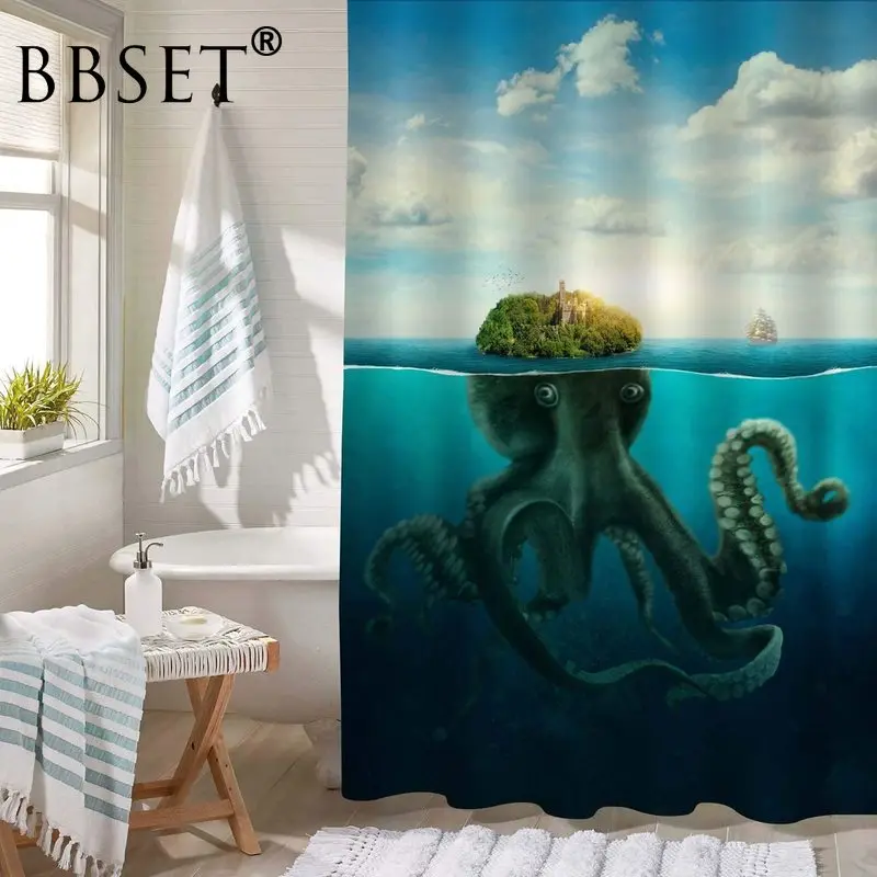Octopus Shower Curtain Disguised Giant At Surfeace of Sea Pattern Waterproof Multi-size Cortina De Bano Bathroom Decor | Дом и сад
