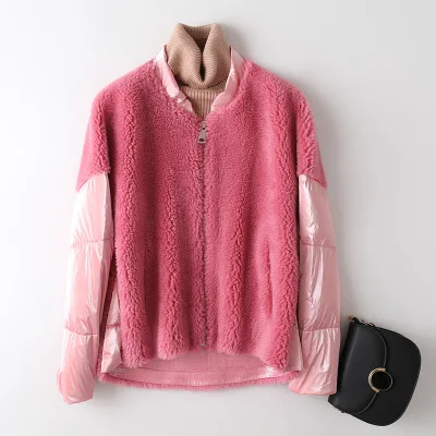 rose Red Модное пуховое пальто с длинным рукавом, Женское зимнее плотное теплое пальто из овечьей шерсти, свободная Меховая куртка Женская Повседневная короткое пальто - Цвет: rose Red