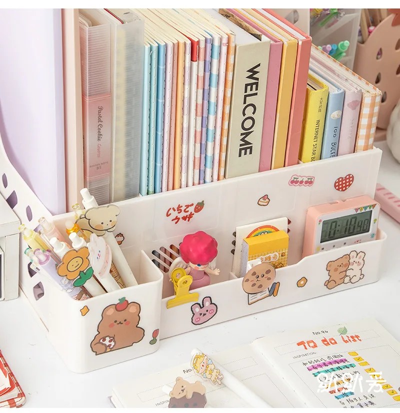 Kawaii Desk Organizer File Tray Desk Book Stand Office Desk Book Storage Box Bookends Creative Book Shelf stationery organizer 13 H91c85fdc3d80449cab645d54f0147324C