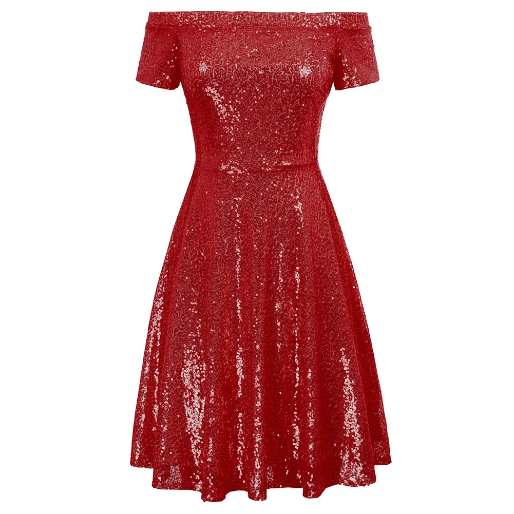 Belle Poque, Сексуальные Серебряные платья с блестками для женщин,, с открытыми плечами, блестящее платье, облегающее платье, платья для вечеринок, женское элегантное платье - Цвет: Red