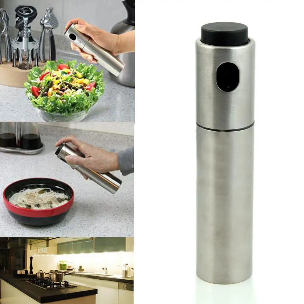 Stainless Steel Распылитель оливкового масла из нержавеющей стали для кухонного масла, бутылка с распылителем, насос, стеклянный масляный горшок, герметичный диспенсер для масла, принадлежности для приготовления барбекю - Цвет: Stainless Steel