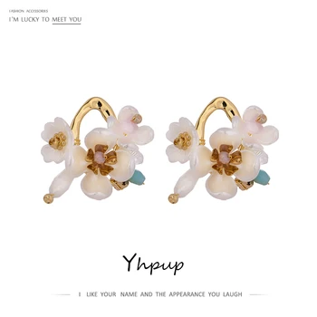 

Yhpup Fashion Imitation Shell Flower Stud Earring Exquisite Shell 16 K Metal Earrings for Female Party Beauty Gift 2020