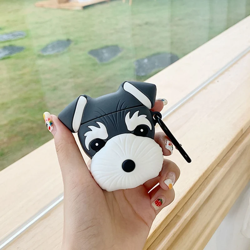 Милый мягкий силиконовый чехол для наушников Schnauzer, для Apple Airpods, Bluetooth, беспроводные наушники, защитный чехол - Цвет: BK