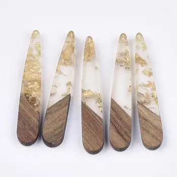 

50 Pcs Gold Foil Transparent Resin Wood Splicing Stick Shape Drop Pendant DIY Earrings Necklace Pendant Jewelry Accessories
