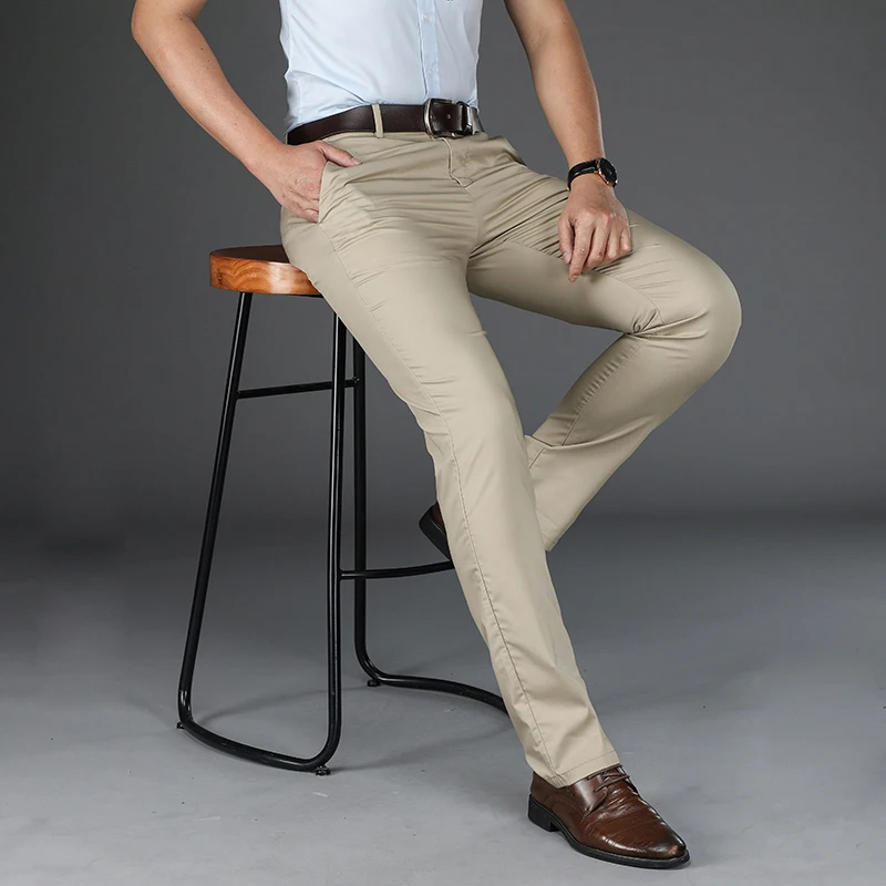 

2020 Summer New Men Thin Casual Pants Business Fashion Solid Color Bamboo Fiber Ice Silk High Quality Trousers Brand Clothes