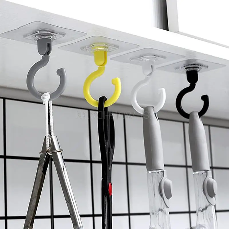 2x Rotatable Hangers Strong Stick Self Adhesive Wall Hooks Storage Holders In Bathroom