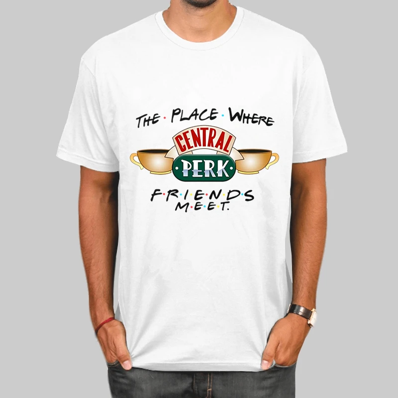 Для мужчин s футболка друзья центральный Перк индивидуальный заказ кофе футболки короткий рукав мужчин футболка цифровой печати how you doin Homme - Цвет: E