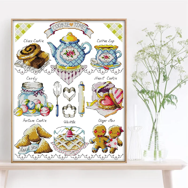 

Joy Sunday bAfternoon tea dessert Cross Stitch kits Tea set printed on canvas Chinese embroidery needlework decoracions for home