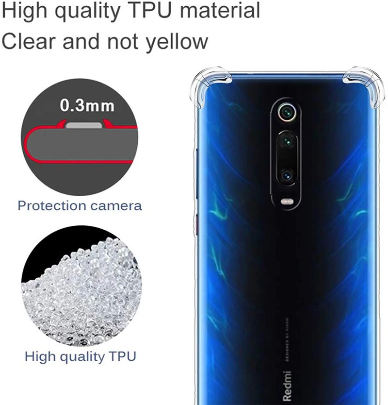 Прозрачный защитный сверхпрочный ТПУ бампер чехол для Xiaomi Redmi K20 Pro 7 7A 6 6A 5 Plus 5A 4A 4X Go прозрачный, мягкий чехол 50 шт