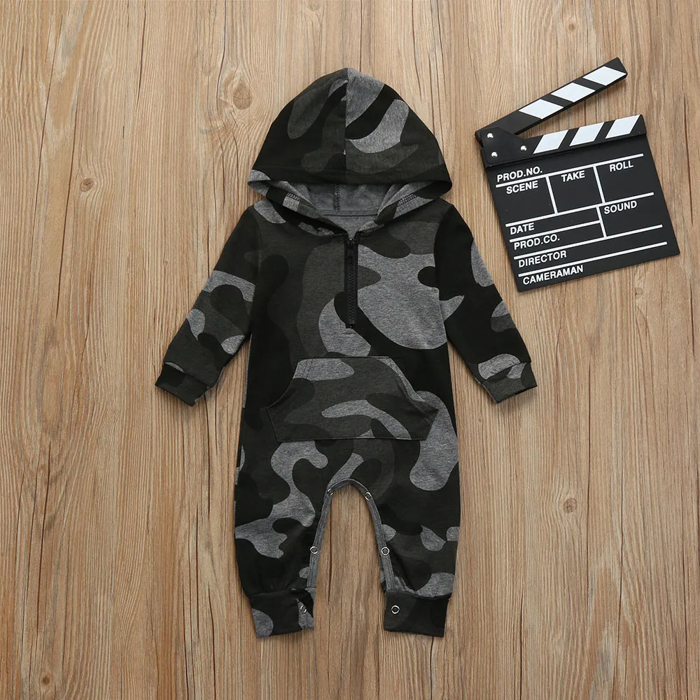 

3-18M infant baby clothes Boys Girls Camouflage Print Hooded Romper Jumpsuit Autumn Clothes Outfits Q5