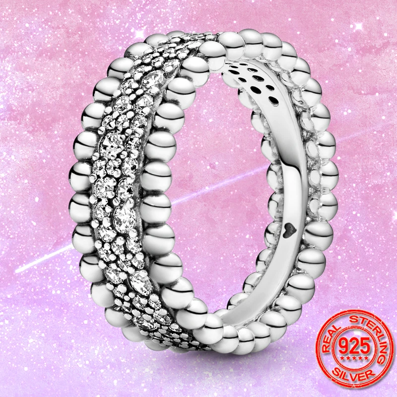 

2020 New Luxury 925 Sterling Silver Beaded Pave Band Ring For Women Original 925 Silver Rings Brand Wedding Jewelry Gift