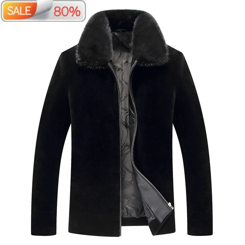 

Winter Jacket Sheep Shearing Coat Luxury Natural Wool Coats Men Real Mink Fur Collar Jackets AA33 ND731