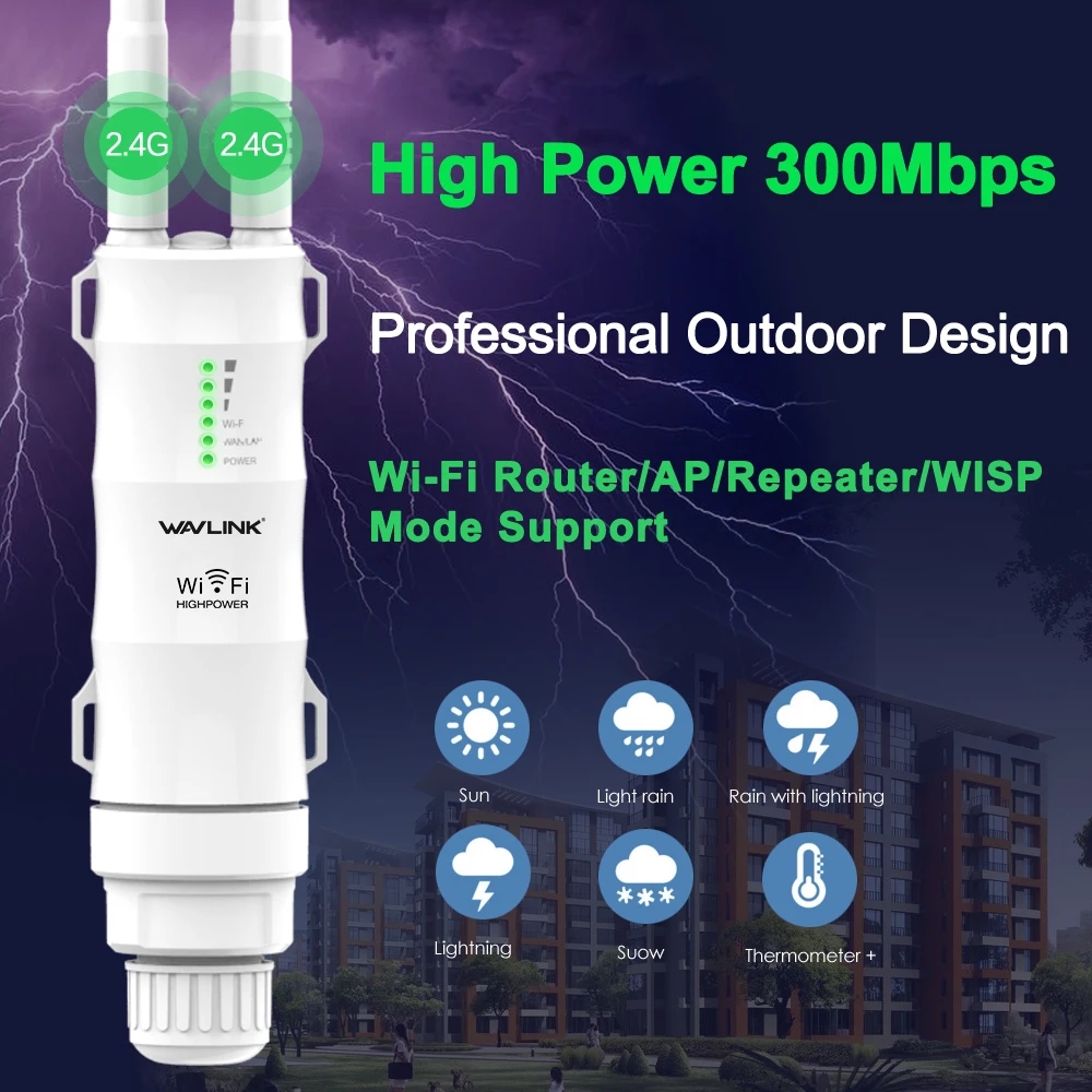 Wavlink N300 2,4G высокая мощность открытый беспроводной Wi-fi ретранслятор Wi-fi маршрутизатор/AP/CPE/WISP Wi-fi большой диапазон сигнала 2X7dBi антенны POE