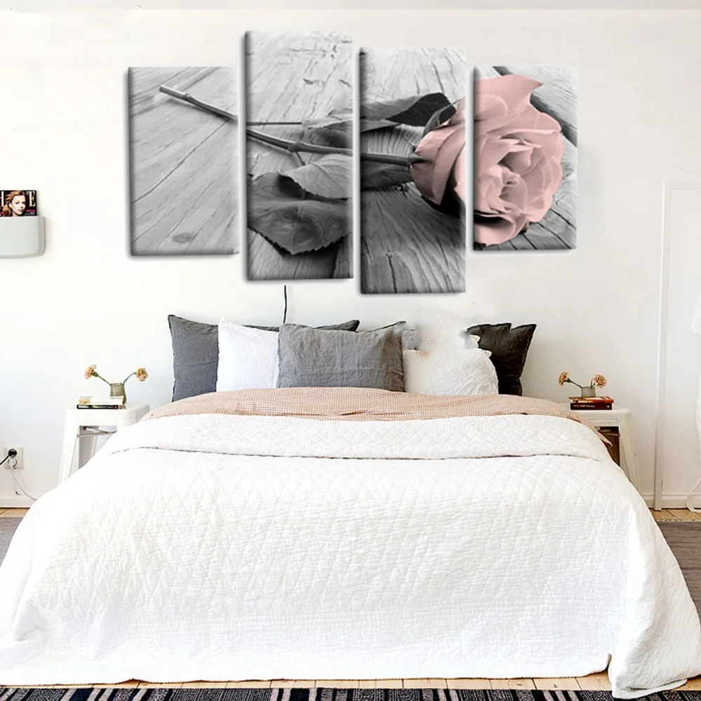 4-Uds-De-lienzo-Floral-en-rosa-gris-blanco-amor-rosa-arte-de-pared-impresiones-de