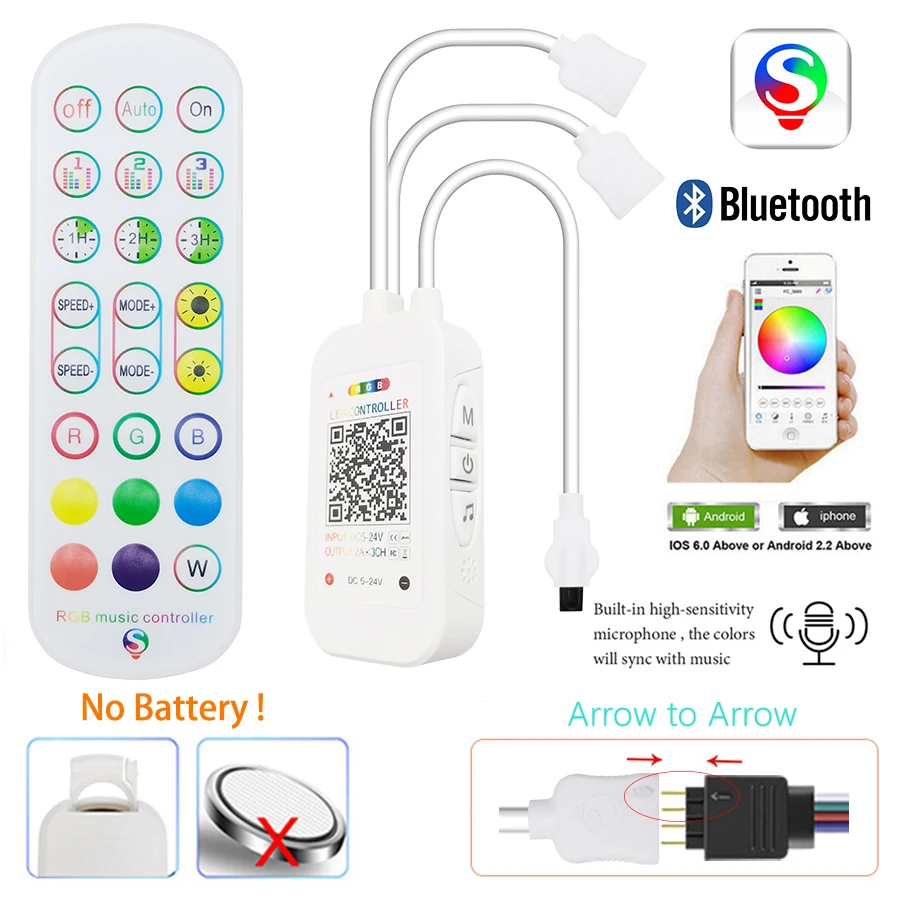 블루투스 원격 LED 스트립 제어 내장 마이크, 음악 동기화, SMD 5050 2835 테이프 램프용, RGB 컨트롤러, DC 5-24V