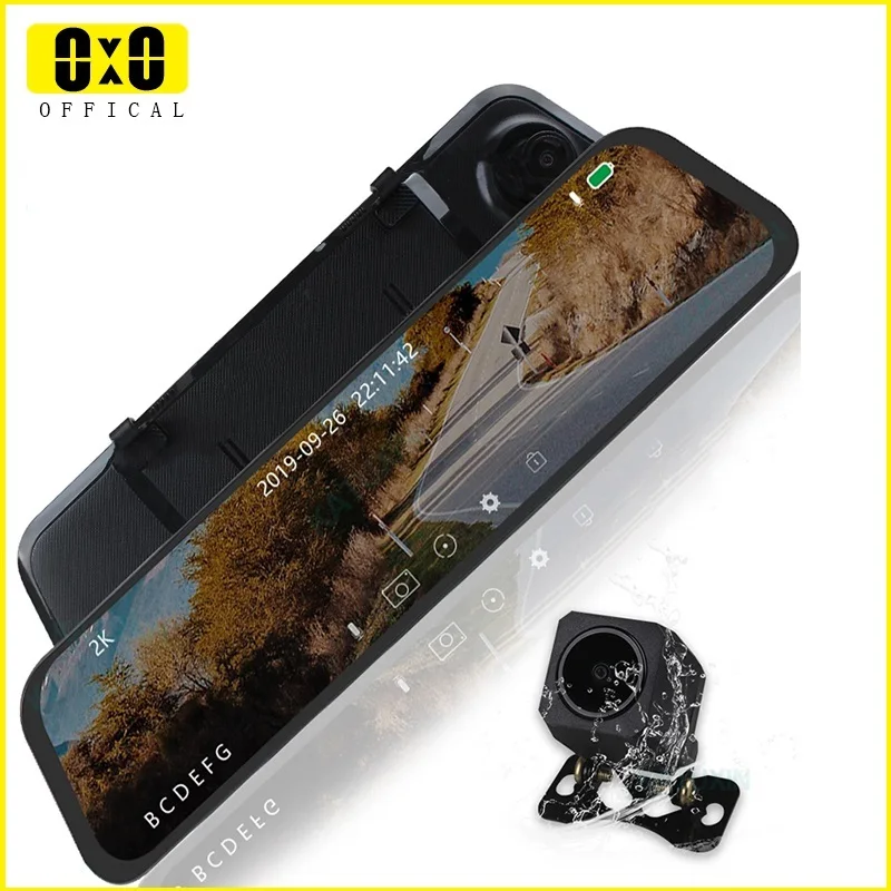 

NVNUVU CAR DVR Rearview Mirror Dash Cam 12 " Touch Screen 2K 2560P+FULL HD 1080P Front and Rear View Dual Night Vision GPS log