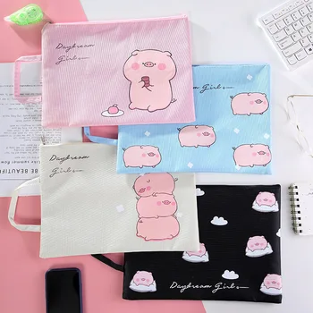 

10 Pcs/set A4 File Holder Cute Cartoon Hand Oxford Canvas Student File Bag Test Paper Clip Zipper Hand File Storage Bag