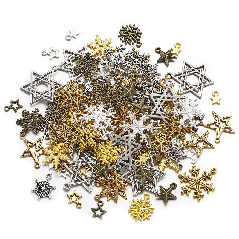 Pandahall Mixed Color Snowflake and Star Tibetan Style Alloy Pendants Charms for Jewelry Making DIY Bracelet Necklace Findings
