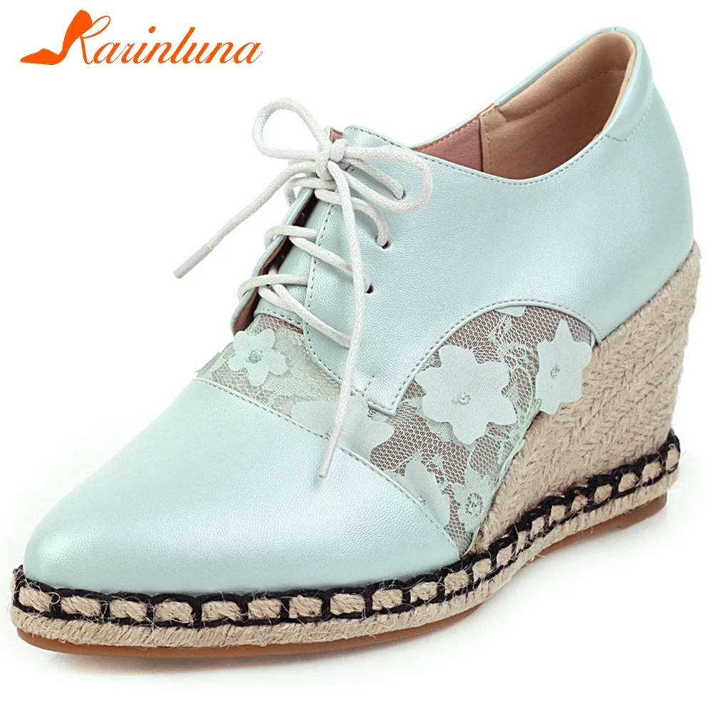 

Karinluna New Fashion 2020 Spring/Autumn Lace Up INS Pumps Woman Shoes Wedge High Heels Platform Shoes Women Pumps Female