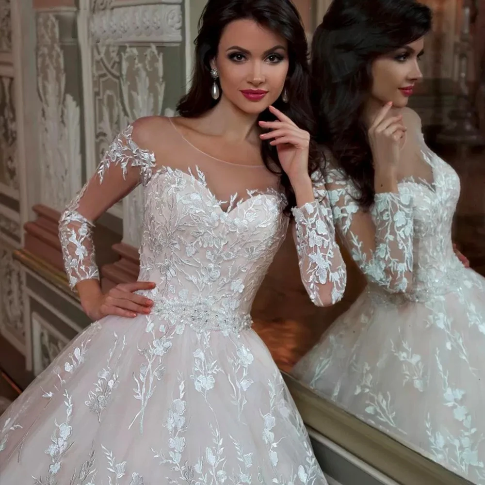 Vestido de noiva Свадебные платья бальное платье с длинными рукавами кружевные свадебные платья Часовня Поезд Свадебные платья для любимой