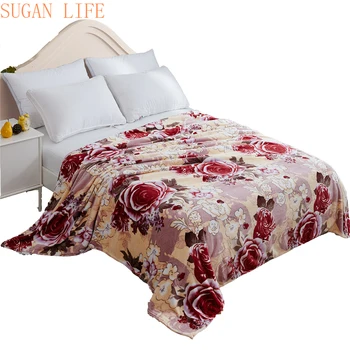 

Cartoon Floral Printed Flannel Blankets For Beds Soft Warm Coral Fleece Mink Throw Sofa Cover Bedspread Twin Queen Size Blankets