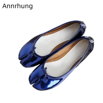 

New Chic Shallow Shoes Woman Split Toe Casual Shoes Shiny Candy Color Party Shoes Fashion Design Flat Shoes Zapatos De Mujer