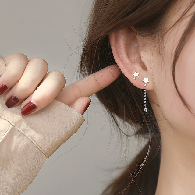 Simple Moon Star Rhinestone Long Chain Earrings For Women Shine Sun Crescent Geometric Tassel Piercing Earring Party Jewelry