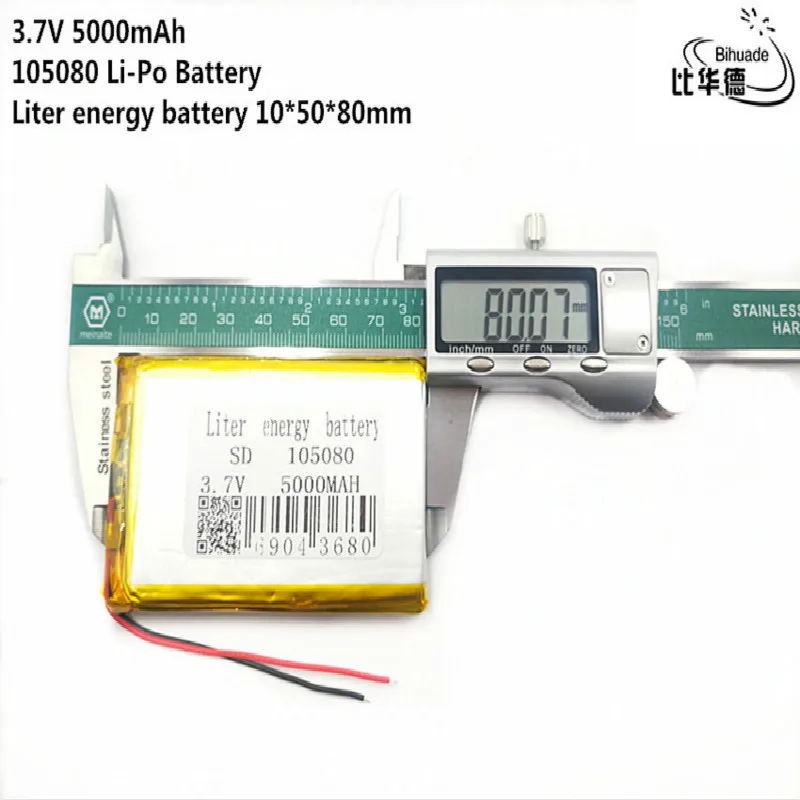 Бесплатная доставка полимерный аккумулятор 5000 mah 3,7 V 105080 умный дом MP3 динамики литий-ионный аккумулятор для DVR, gps, mp3, mp4, мобильный телефон