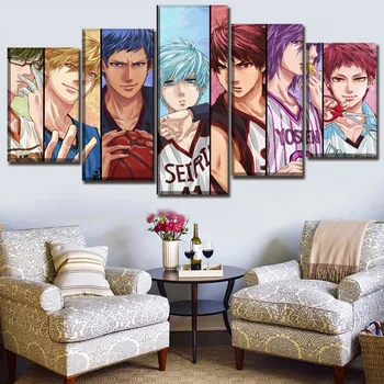 

Hd Prints Home Poster Wall Artwork Modular 5 Panel Painting Kuroko's Basketball Pictures Animation Canvas Living Room Decoration