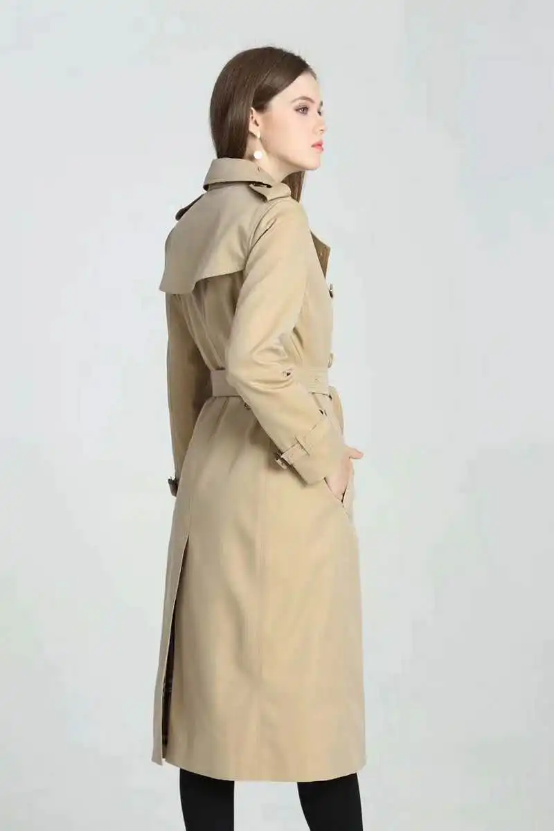 Плащ хаки Пальто Feminino плюс размер женский двубортный с поясом хлопок длинное пальто для женщин дизайнерская ветровка