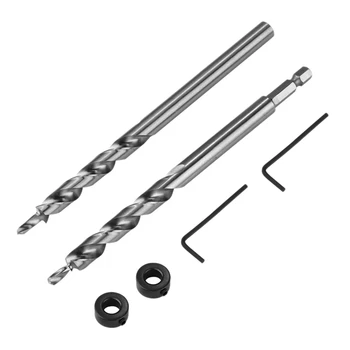 

3/8 Inch Pocket Hole Drill Bit with Depth Stop Collar 1/4 Hex Shank Replacement Twist Step Drills for Kreg Manual Pocket Hole Gu