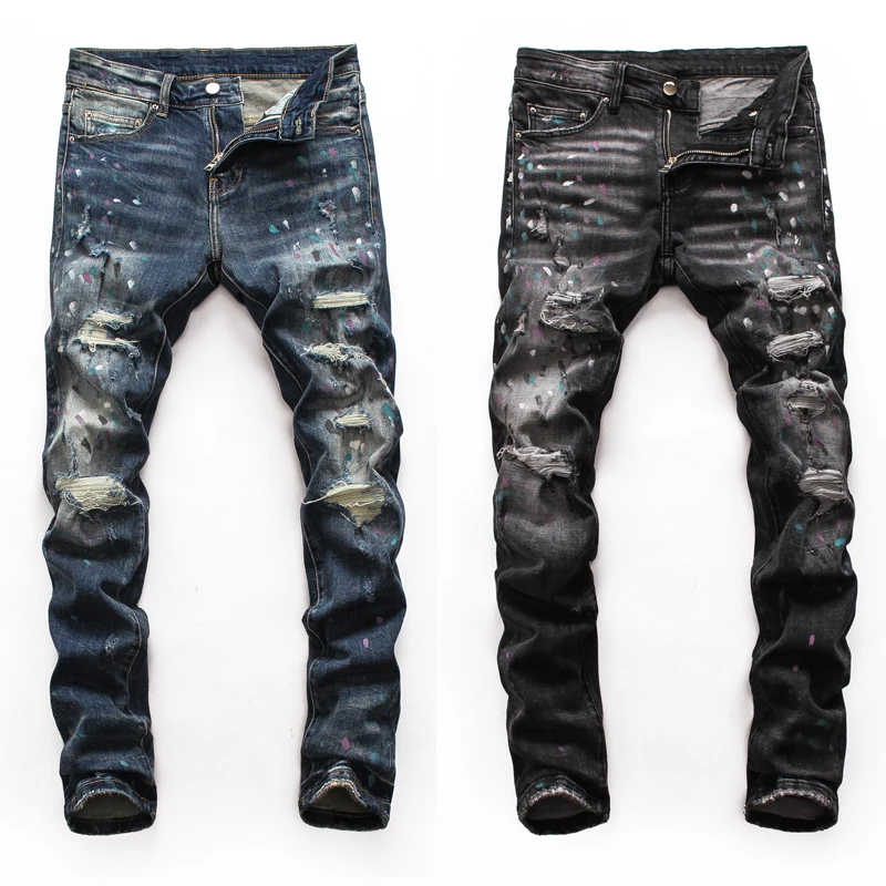 New Style Designer Men Jeans Fashion Streetwear Blue Color Slim Fit Buttons Hole Classical Jeans Men Pants