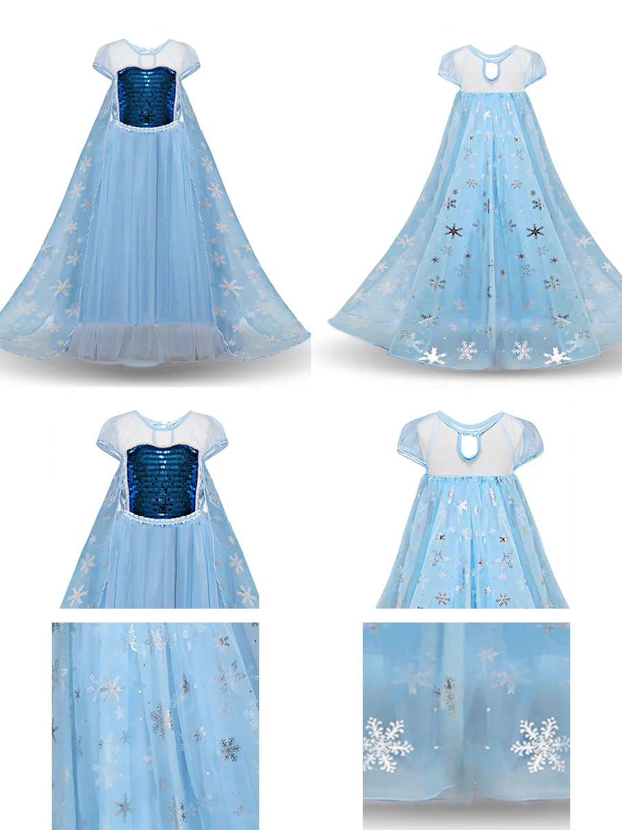 Платья принцессы Эльзы для девочек; детская одежда на Хэллоуин; карнавальный костюм Снежной Королевы; одежда Эльзы; Детские нарядные вечерние платья синего цвета
