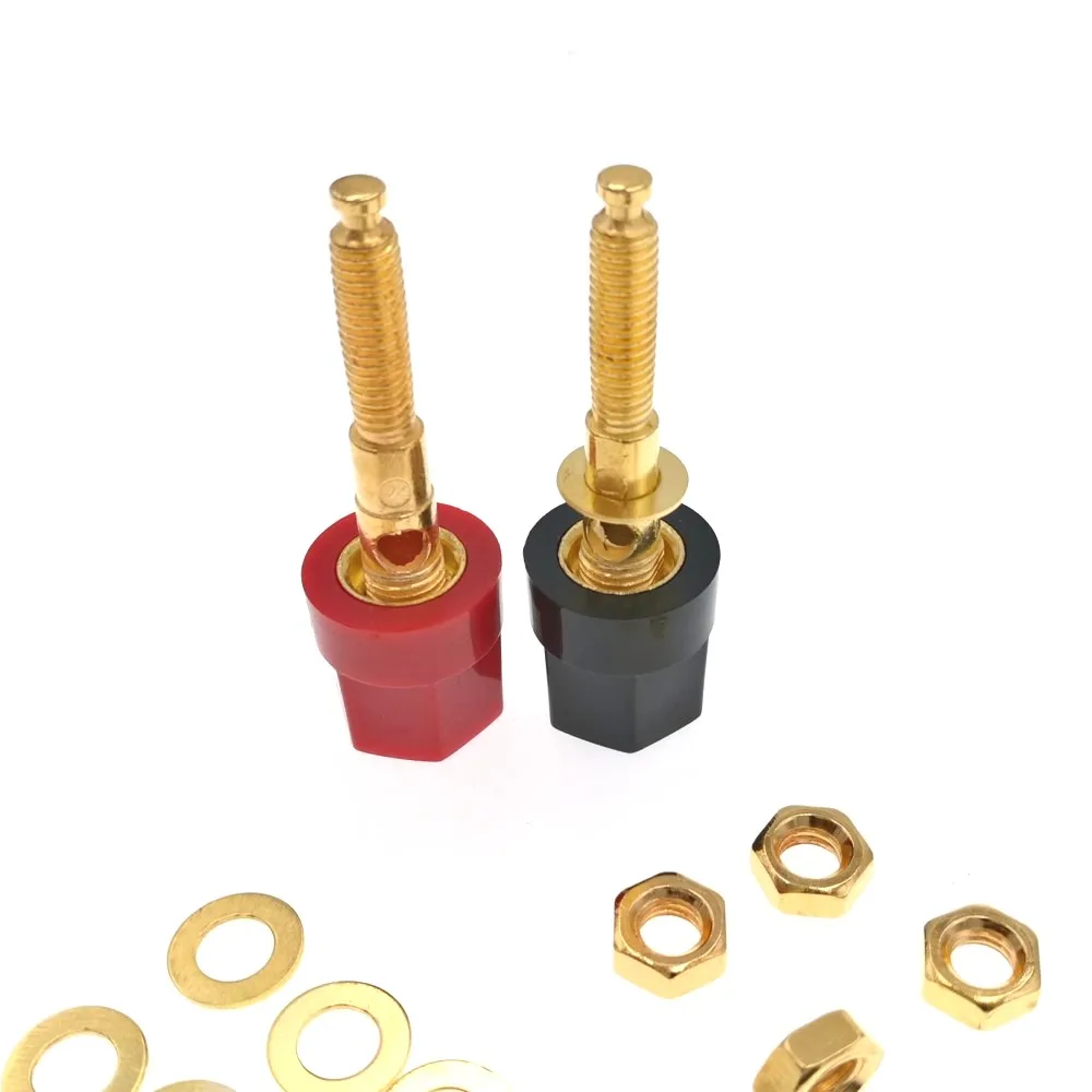 Dual Gold Speaker Binding Posts Terminal - 4mm Sockets for Banana Plugs - 2 Way (13)