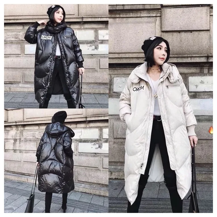 Autumn And Winter New Style Korean-style White Duck down Jacket Hooded Women's Mid-length Loose And Plus-sized Coat