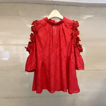 

Hollow Embroidery Blouse Women Tops Office Lady Casual Female Shirt Blusas Mujer