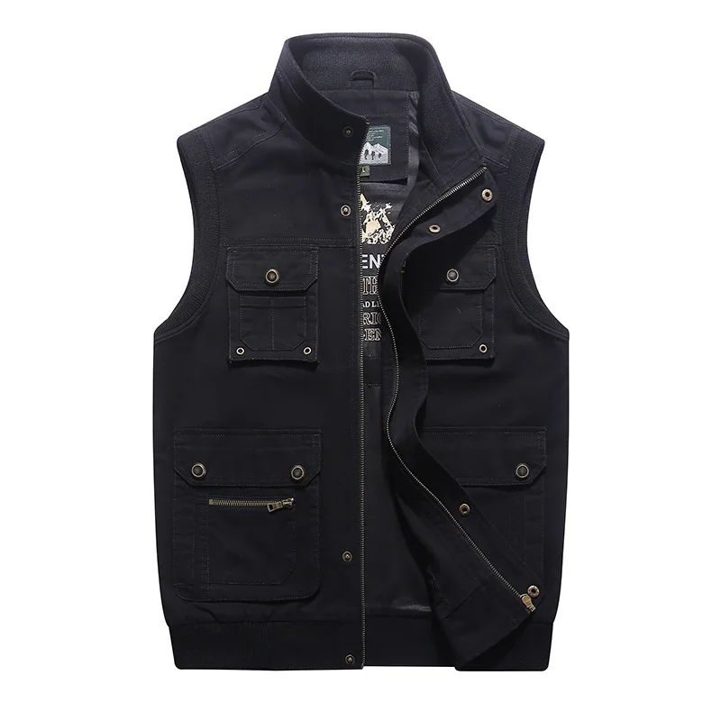 

9857 New Style Men Casual Vest Waistcoat Multi-pockets Pure Cotton Middle-aged Loose And Plus-sized Vest Coat