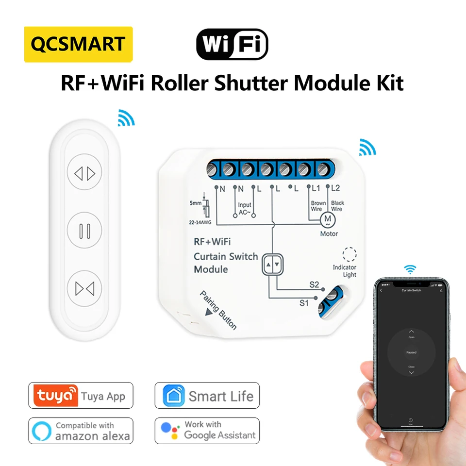 Module de Commutateur de Rideau Intelligent, Télécommande de Volet Roulant  qui Fonctionne avec une Application Minuterie RF + WiFi, Google Home, Alexa  pour Maison Smart - AliExpress
