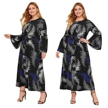 

Plus Size Women Muslim Abaya Maxi Dress Jilbab Kaftan Cocktail Party Dresses Vintage Printed Robe Ramadan Dubai Turkey Robe New