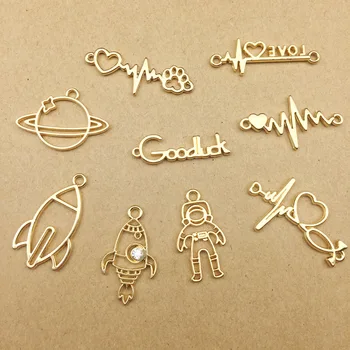 

10pcs Gold Color Alien Rocket Space Explorer Charms Astronaut Earth Pendant Jewelry Making DIY Handmade