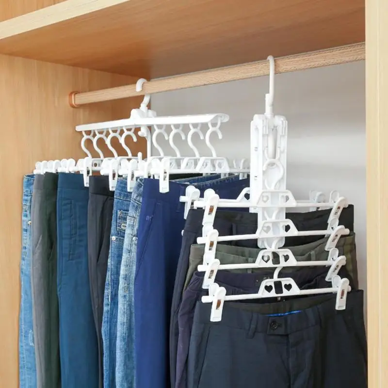 

Multi-functional Foldable Drying Rack Plastic Telescopic Pants Shirt Rack Hanger Multi-layer Sock Clip Cabinet Storage Supplies