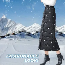 JOONDSHE Женская Толстая теплая длинная юбка с высокой талией и пуговицами, черные теплые пуховые юбки, зимние теплые длинные юбки ниже нуля