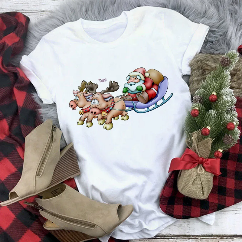 Белая хипстерская футболка для всех сезонов, топы, одежда, новая футболка с Санта Клаусом, женская модная футболка Harajuku с Рождеством - Цвет: YH-2735