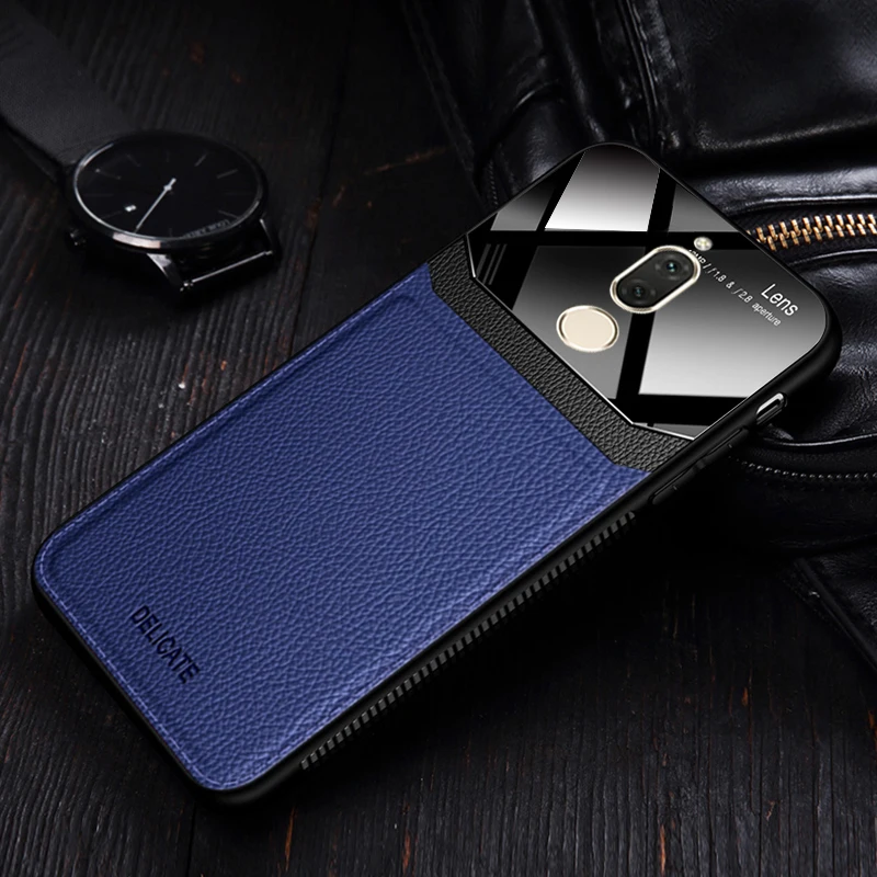 Blue Чехол, для Huawei mate 10 mate 10 на кожаном зеркальном стекле Силиконовый противоударный телефон Роскошные милые чехлы - Цвет: Blue