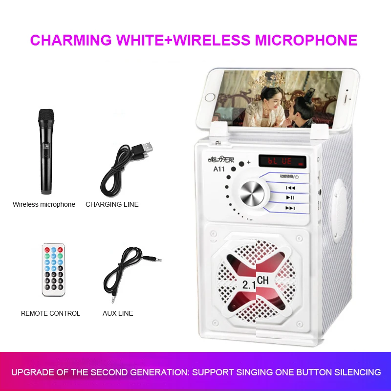 Microphone B Bluetooth динамик беспроводной 3D объемный бас танцевальная Акция музыка вечерние FM пульт дистанционного управления подставка для телефона портативный сабвуфер - Цвет: Microphone B