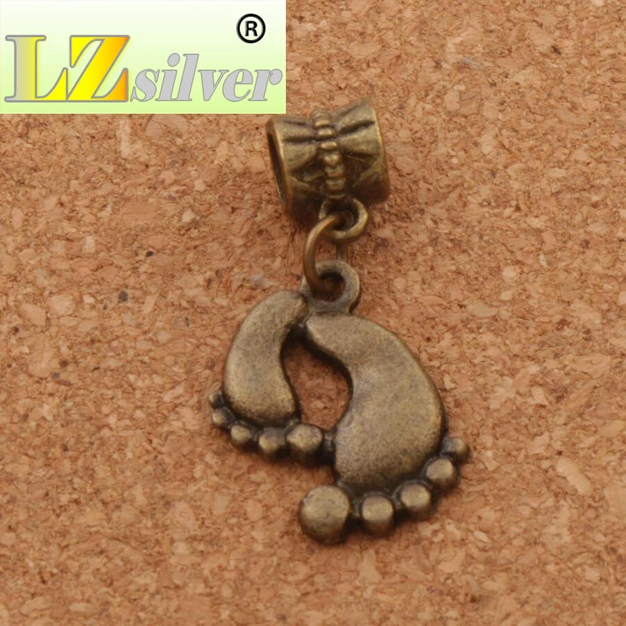 Big Feet Metal Big Hole Beads 80pcs Zinc Alloy Bronze Dangle Fit European Charm Bracelets B288
