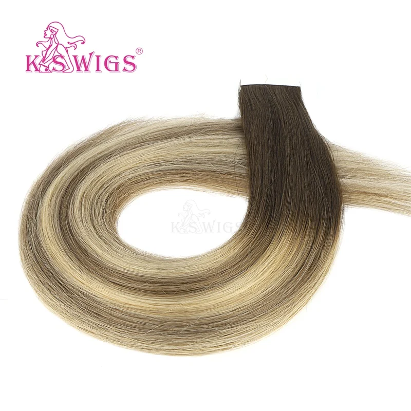 K.S парики 20 'ƈ 5 г/шт. цветная лента для наращивания волос Remy Skin Weft T8/60 + T8/14 #|Пряди